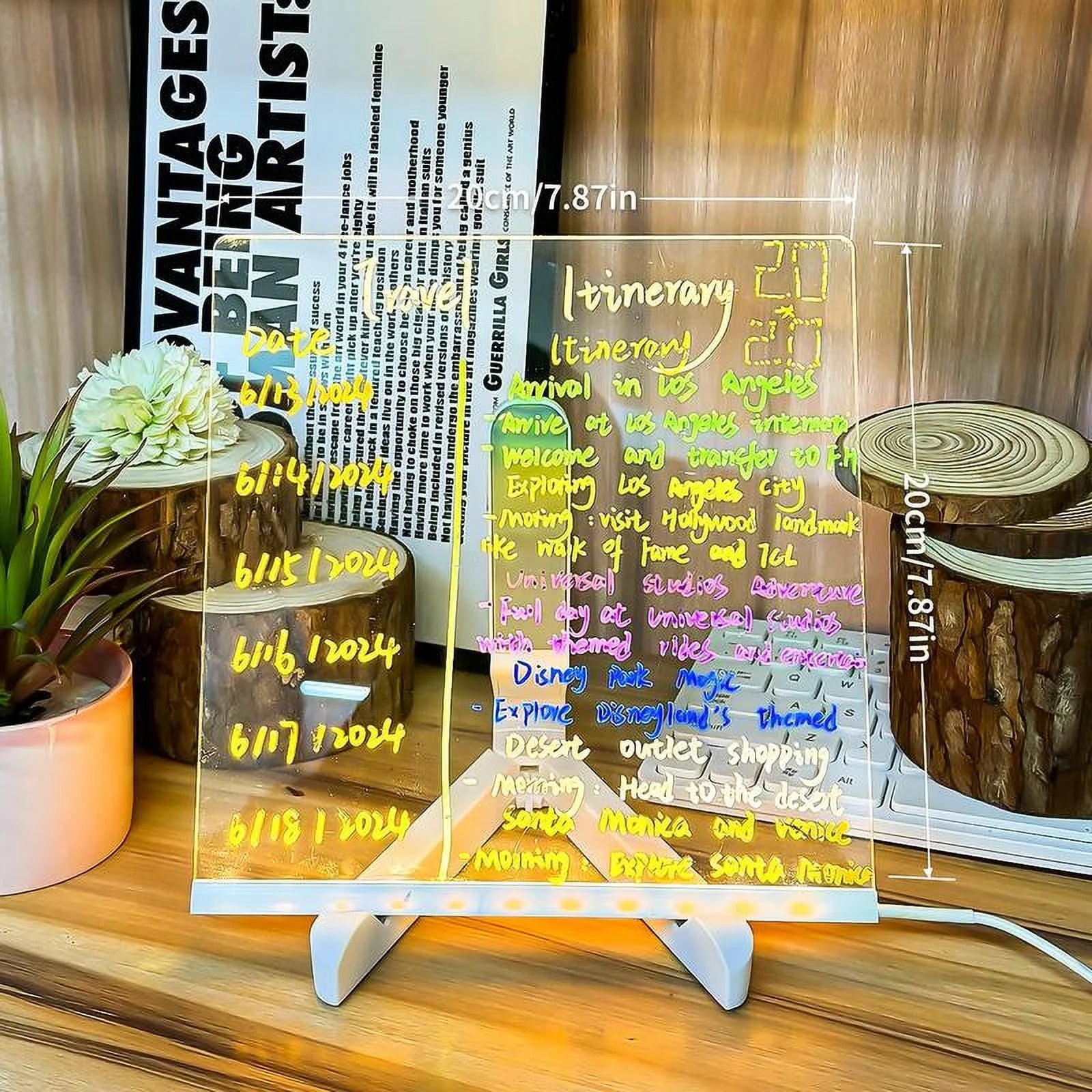 Illuminate Your Ideas with the Acrylic LED Dry Erase Board - 11.8" x 7.9" Glow Memo Board with 7 Colorful Markers