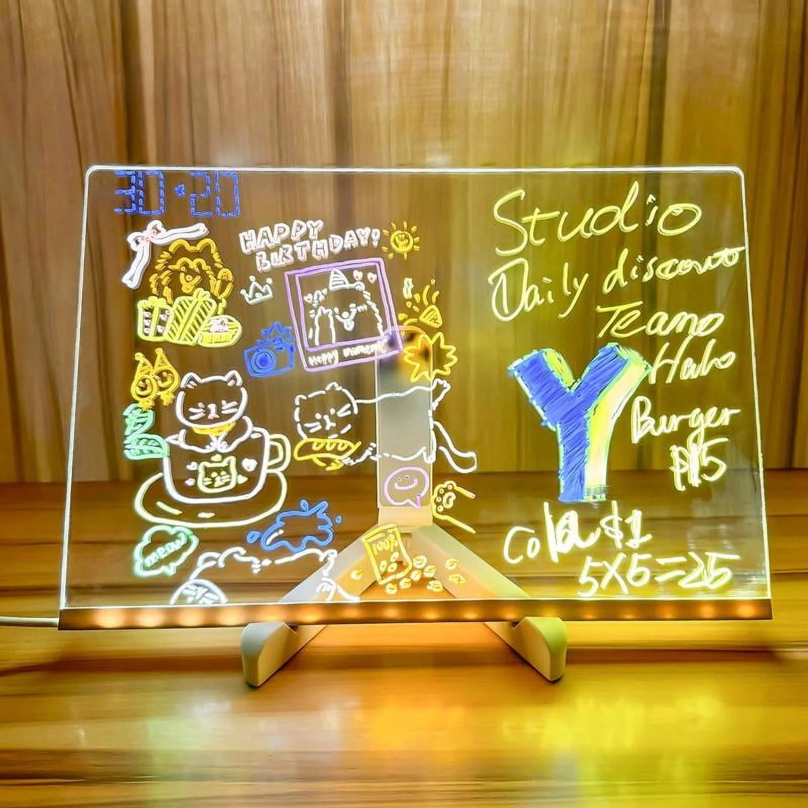 Illuminate Your Ideas with the Acrylic LED Dry Erase Board - 11.8" x 7.9" Glow Memo Board with 7 Colorful Markers