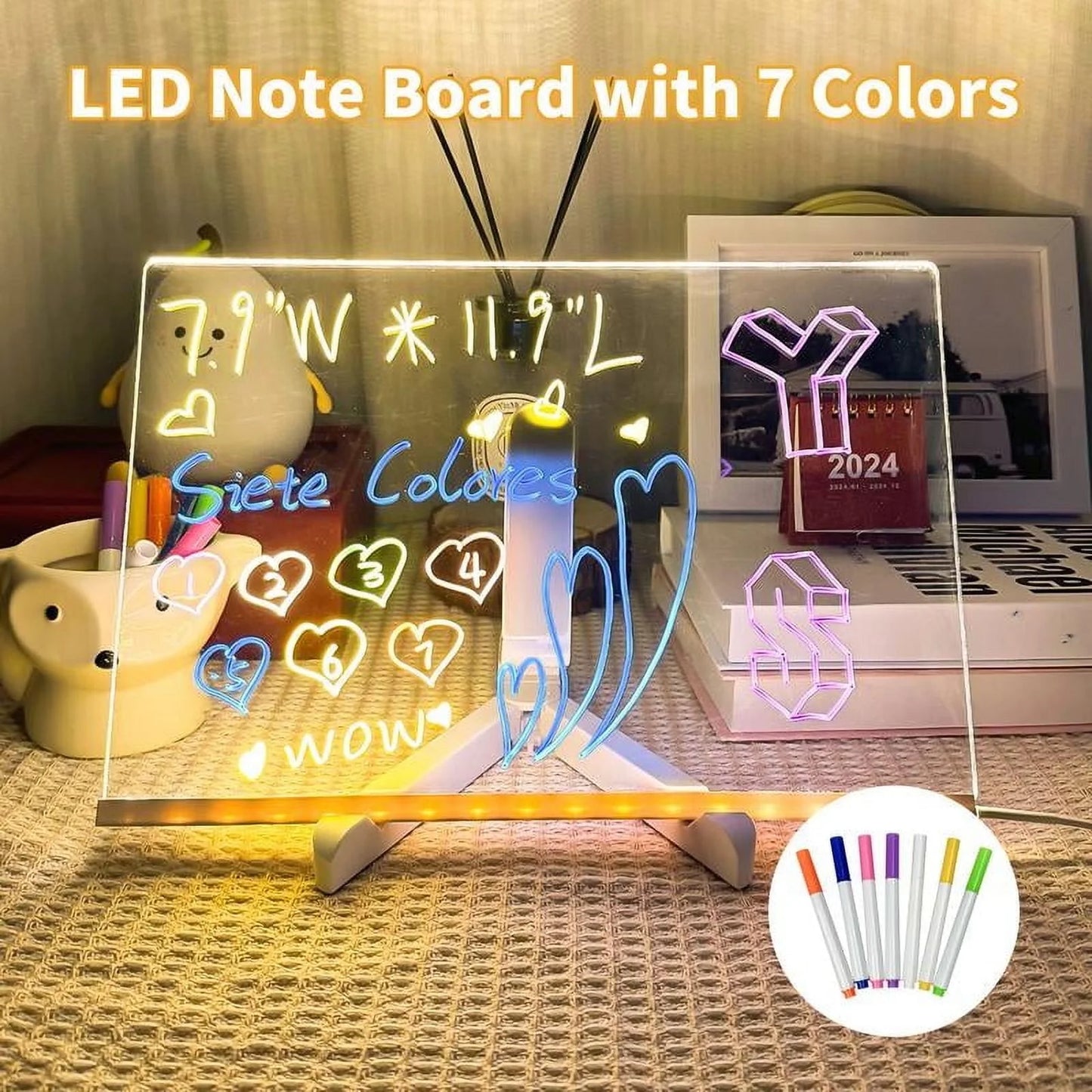 Illuminate Your Ideas with the Acrylic LED Dry Erase Board - 11.8" x 7.9" Glow Memo Board with 7 Colorful Markers